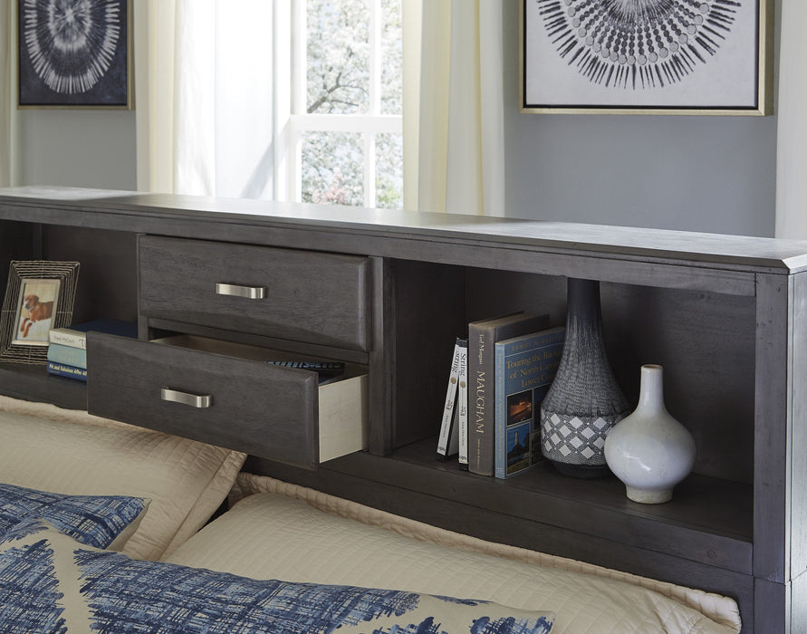 Caitbrook Gray Queen Bookcase Storage Bed - Lara Furniture
