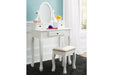 Kaslyn White Vanity and Mirror with Stool - Lara Furniture