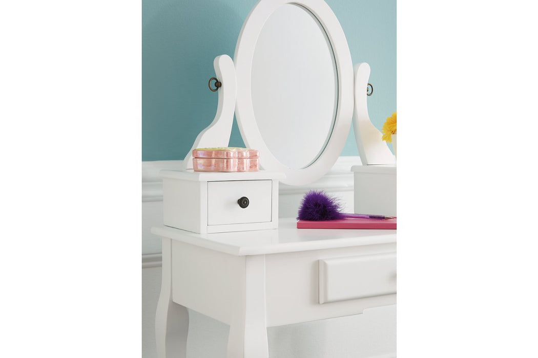 Kaslyn White Vanity and Mirror with Stool - Lara Furniture