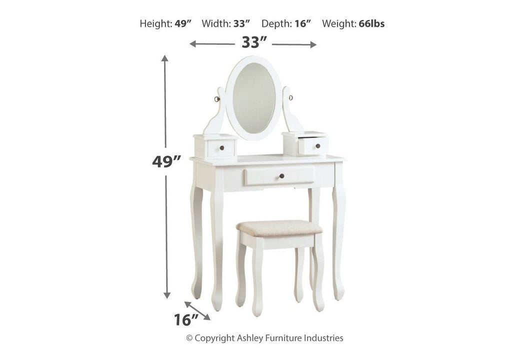 Kaslyn White Vanity and Mirror with Stool - Lara Furniture