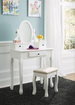 Kaslyn White Vanity and Mirror with Stool - Lara Furniture