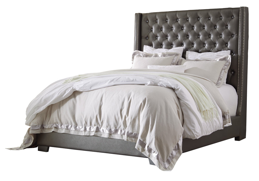 Coralayne Gray Upholstered King Panel Bed - Lara Furniture