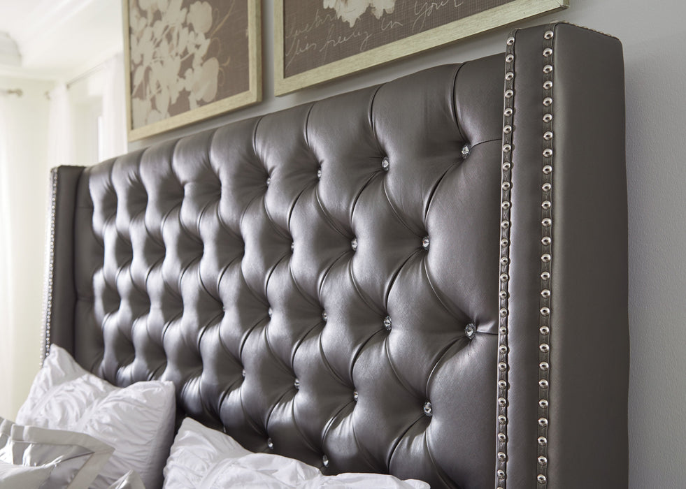 Coralayne Gray Upholstered Queen Panel Bed - Lara Furniture