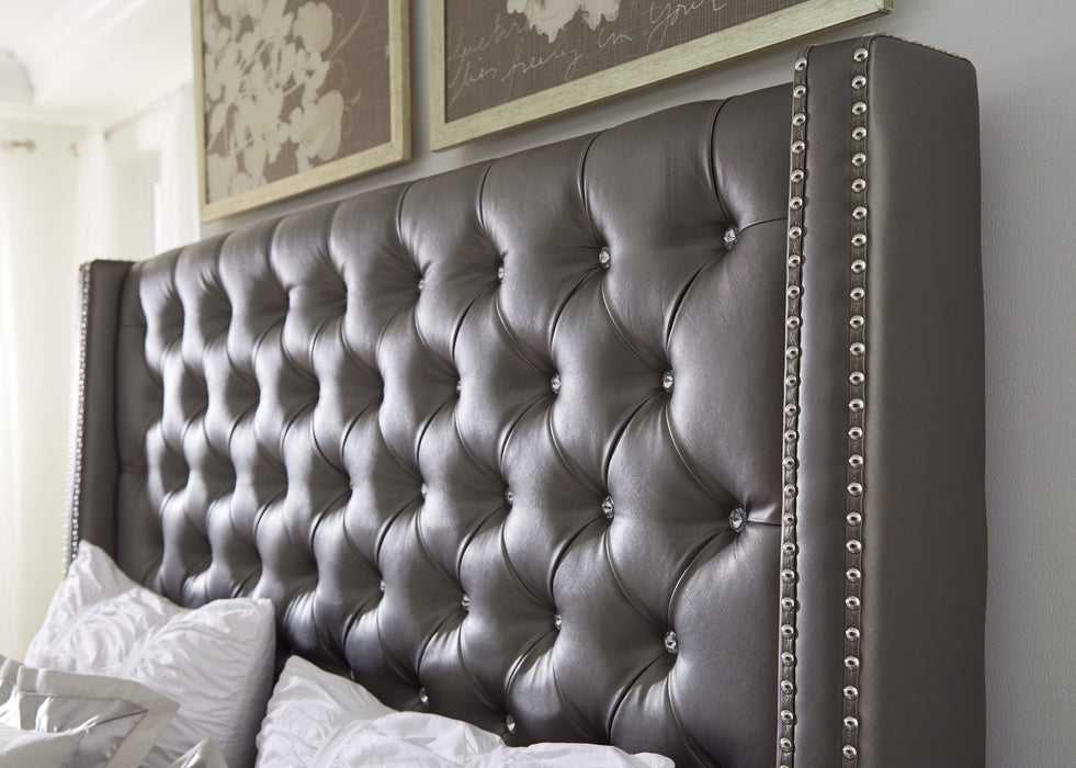 Coralayne Gray Upholstered King Panel Bed - Lara Furniture