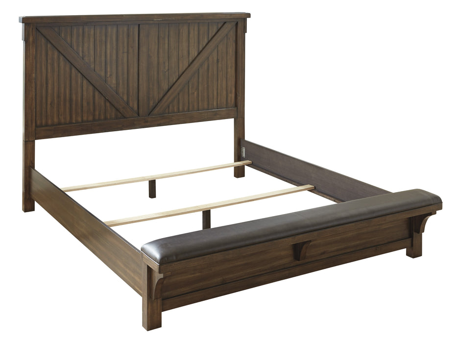 Lakeleigh Brown King Bench Panel Bed - Lara Furniture