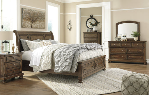 Flynnter Medium Brown Storage Platform Sleigh Bedroom Set - Lara Furniture