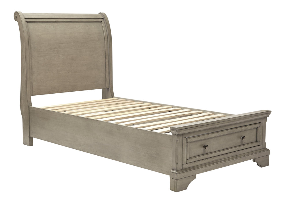 Lettner Light Gray Twin Storage Platform Sleigh Bed - Lara Furniture