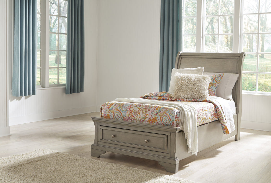 Lettner Light Gray Twin Storage Platform Sleigh Bed - Lara Furniture