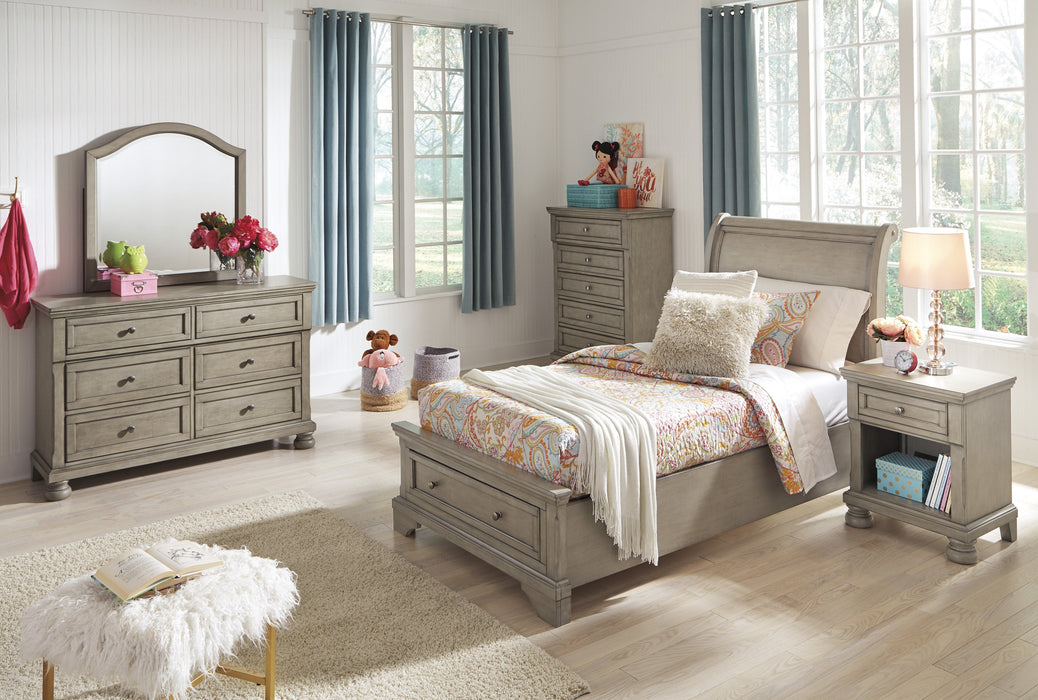 Lettner Light Gray Storage Platform Sleigh Youth Bedroom Set - Lara Furniture