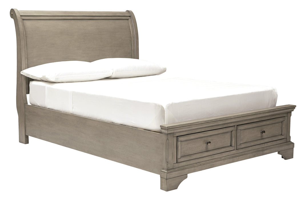 Lettner Light Gray Full Storage Platform Sleigh Bed - Lara Furniture