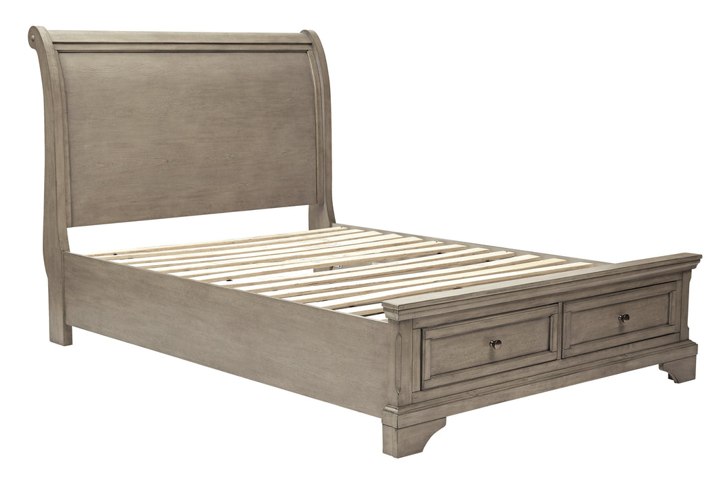 Lettner Light Gray Full Storage Platform Sleigh Bed - Lara Furniture