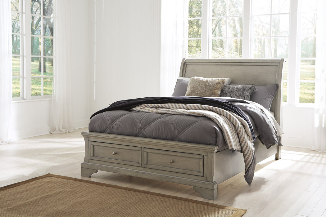 Lettner Light Gray Full Storage Platform Sleigh Bed - Lara Furniture