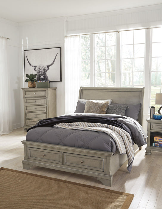 Lettner Light Gray Full Storage Platform Sleigh Bed - Lara Furniture