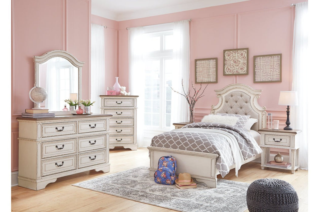 Realyn Chipped White Chest of Drawers - Lara Furniture