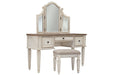 Realyn Two-tone Vanity and Mirror with Stool - Lara Furniture