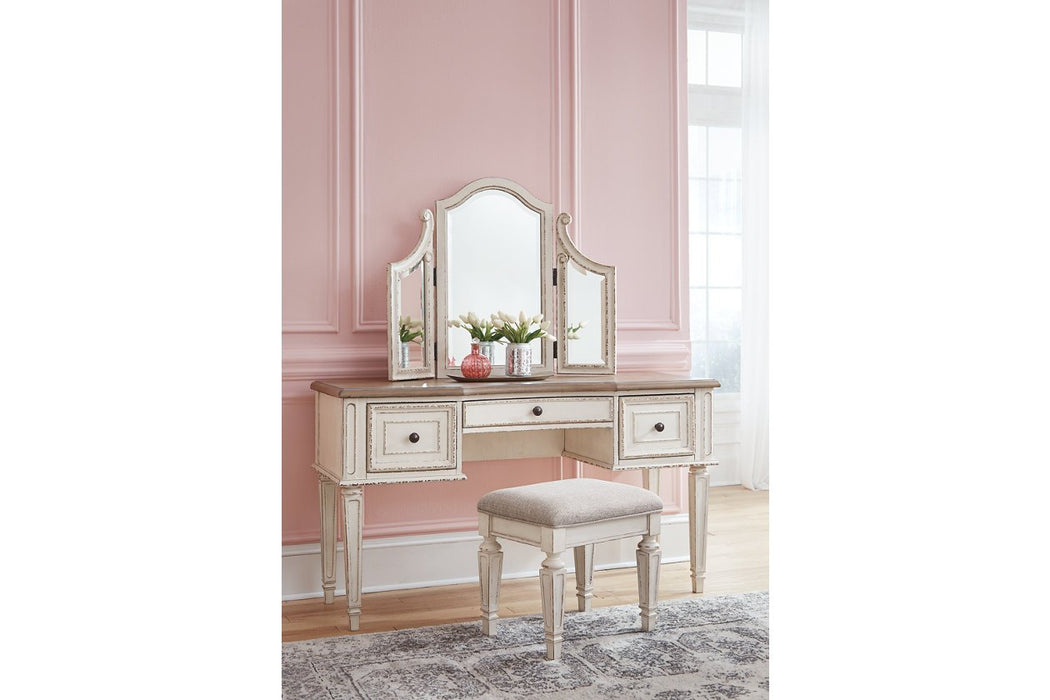 Realyn Two-tone Vanity and Mirror with Stool - Lara Furniture