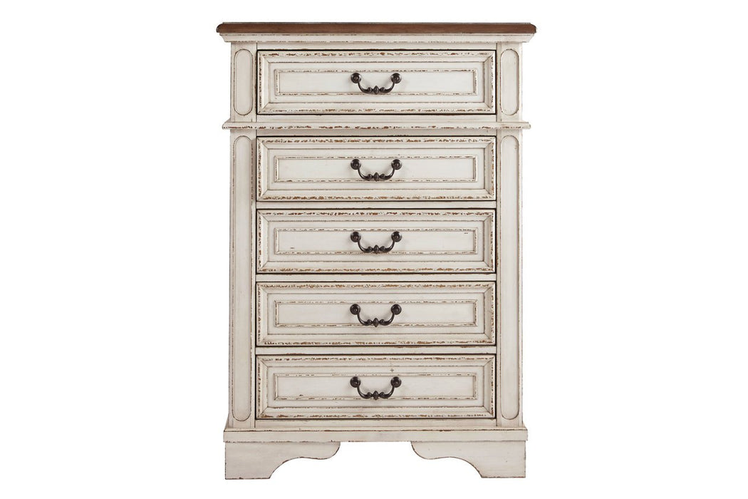 Realyn Chipped White Chest of Drawers - Lara Furniture
