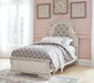Realyn Chipped White Twin Upholstered Bed - Lara Furniture