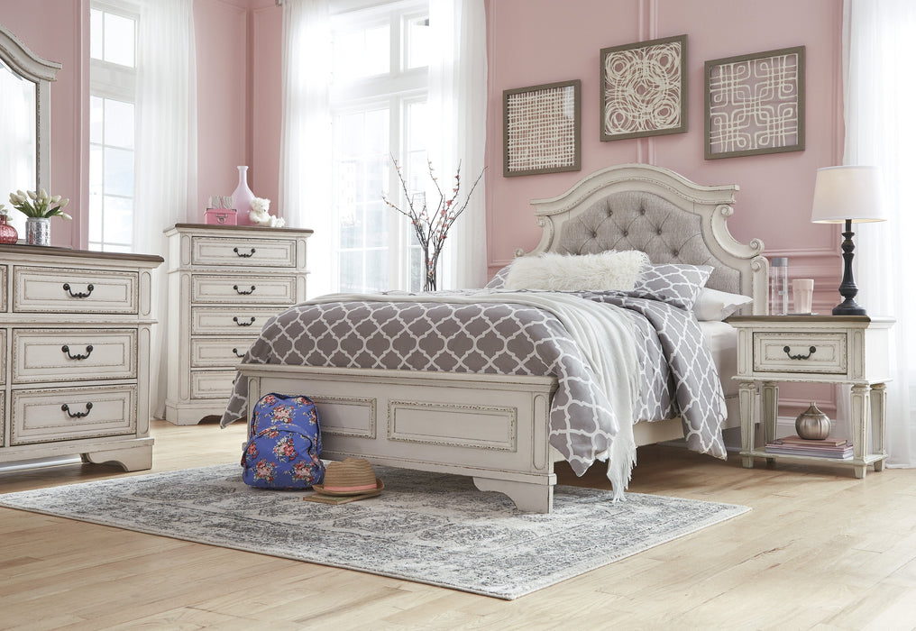 Realyn Chipped White Full Upholstered Bed - Lara Furniture