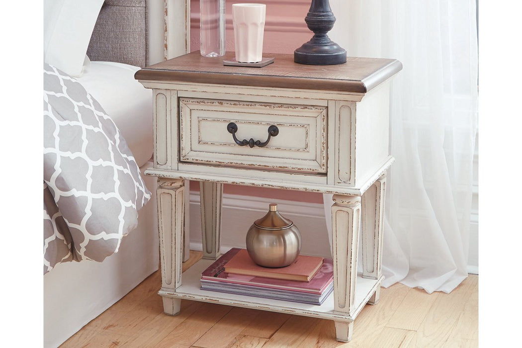 Realyn Chipped White Nightstand - Lara Furniture