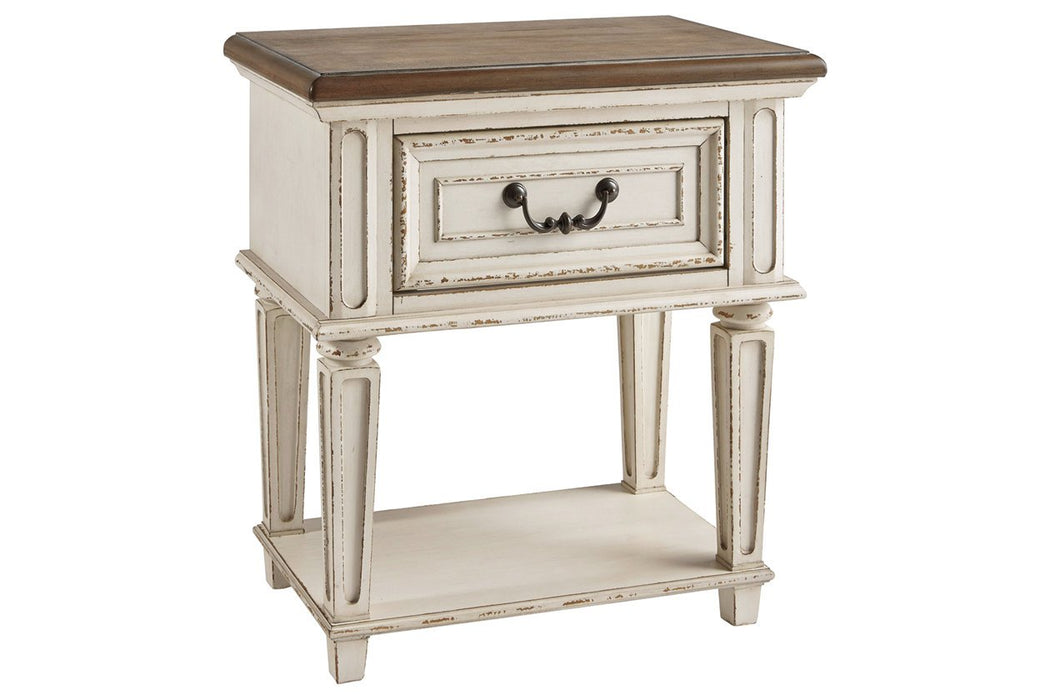 Realyn Chipped White Nightstand - Lara Furniture