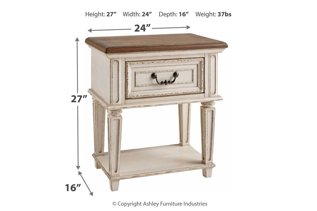 Realyn Chipped White Nightstand - Lara Furniture