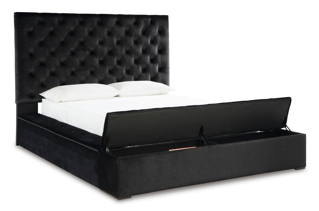 Lindenfield Blizz Black Velvet Upholstered with Storage Bedroom Set