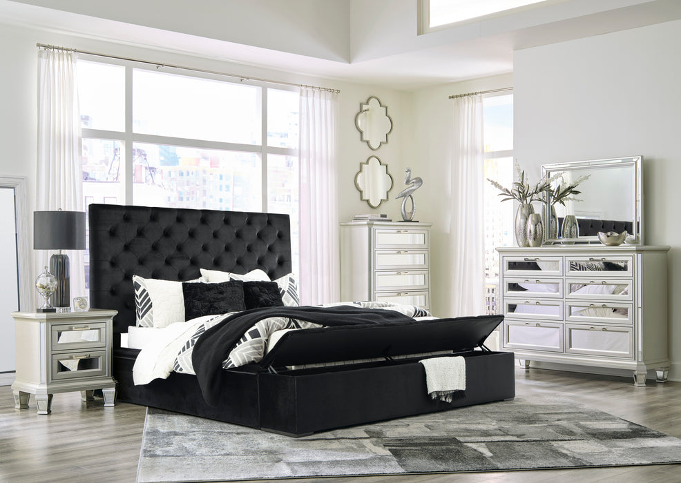 Lindenfield Blizz Black Velvet Upholstered with Storage Bedroom Set