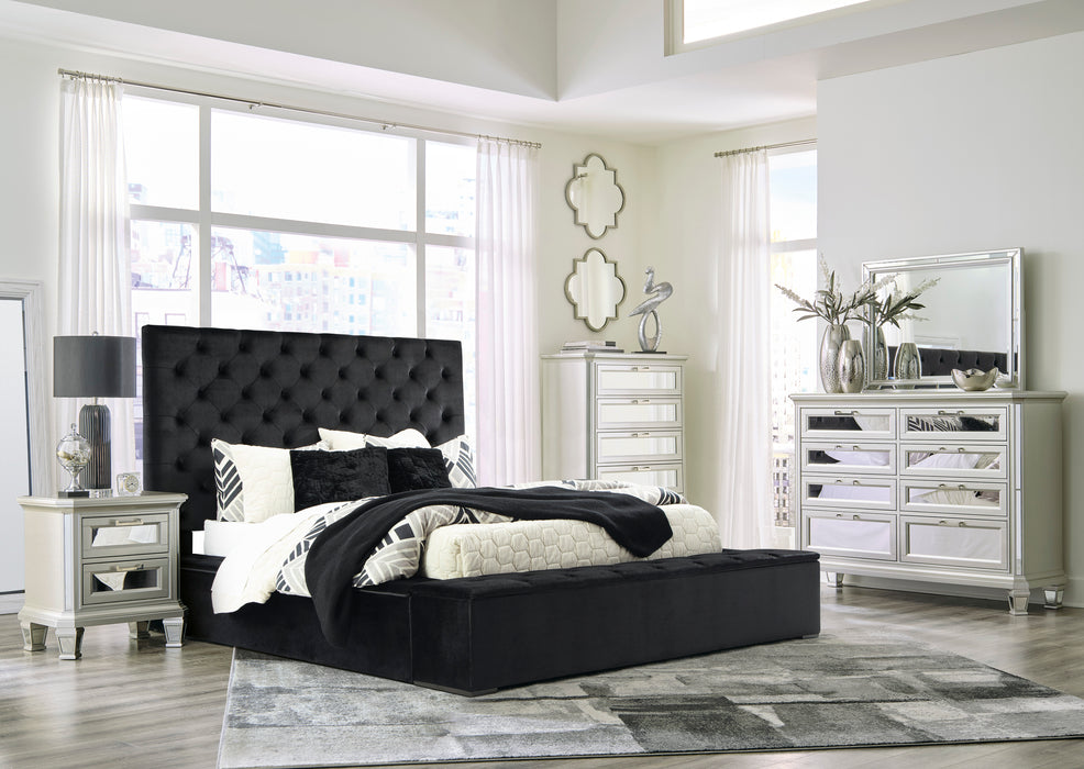 Lindenfield Blizz Black Velvet Upholstered with Storage Bedroom Set