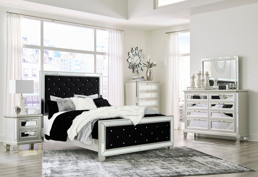 Lindenfield Black Velvet Queen Upholstered Panel Bed