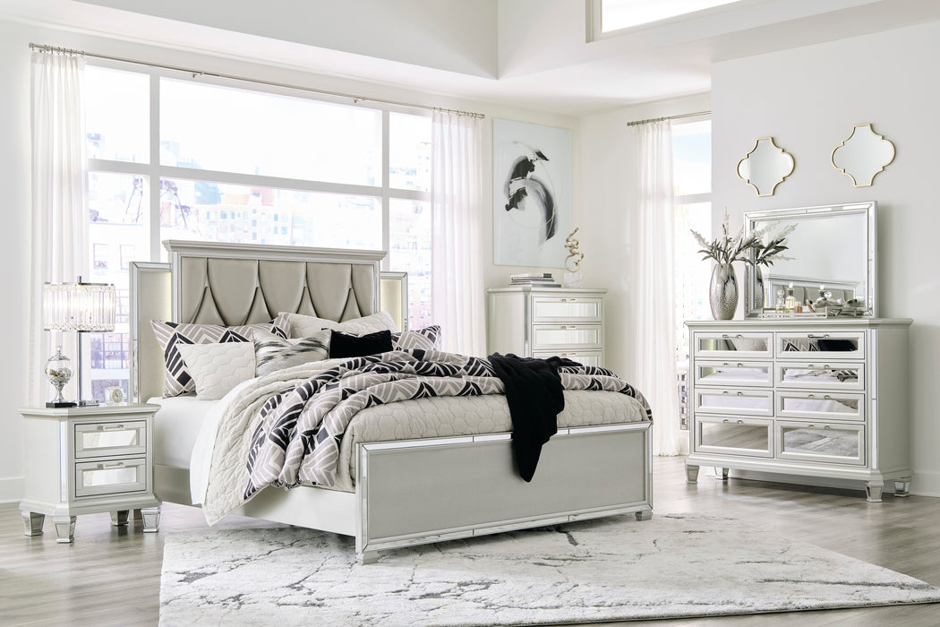 Silver upholstered deals bedroom set