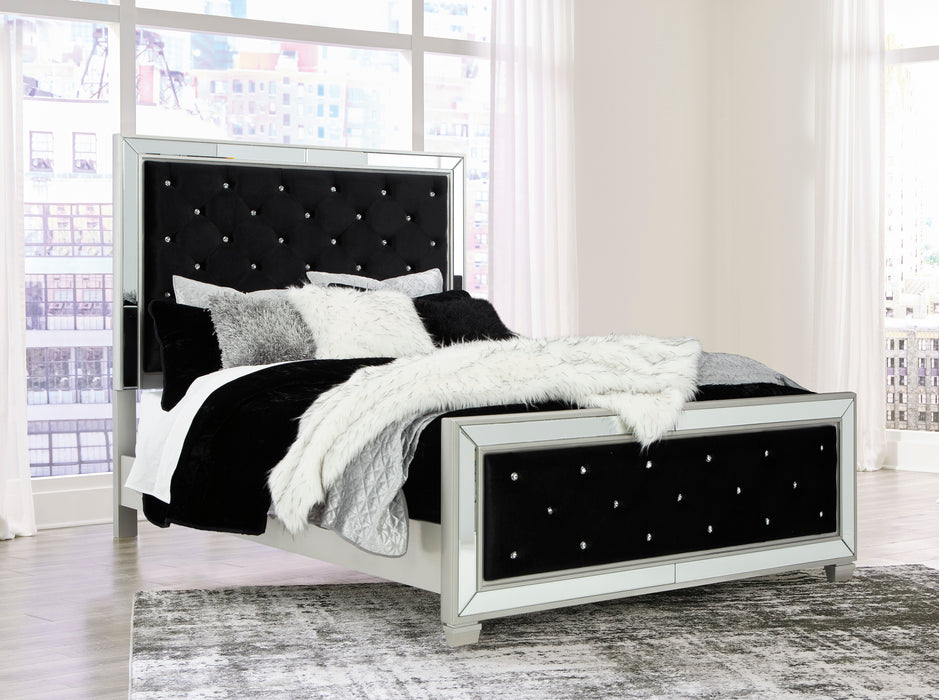 Lindenfield Black Velvet Queen Upholstered Panel Bed