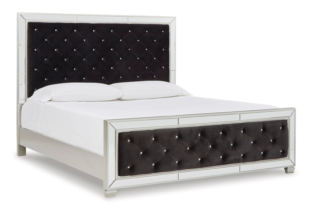 Lindenfield King Black Velvet Upholstered Panel Bed