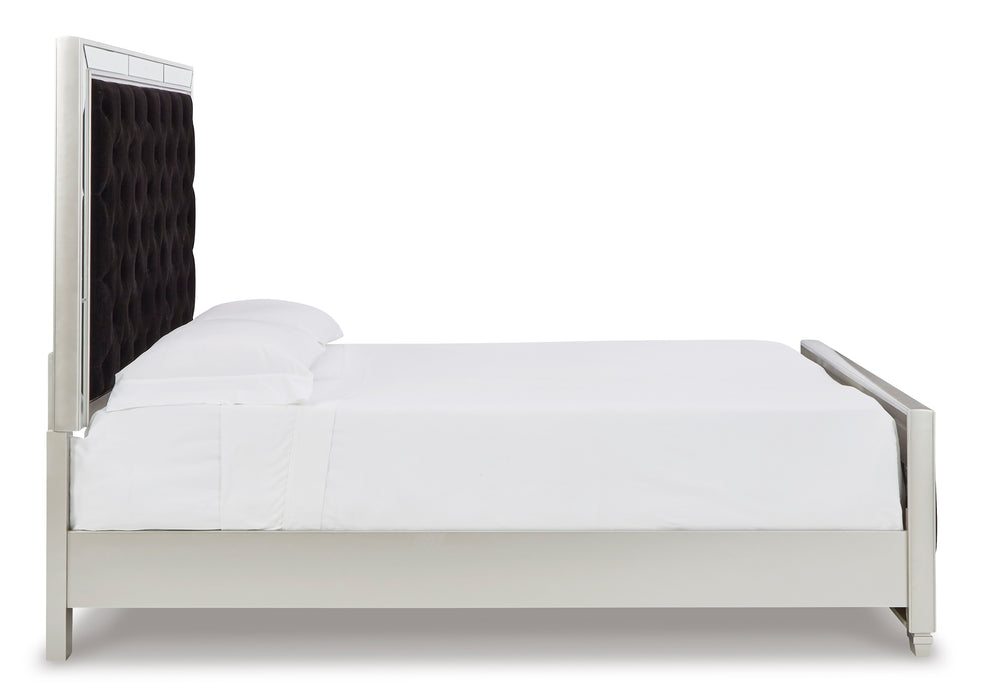 Lindenfield King Black Velvet Upholstered Panel Bed