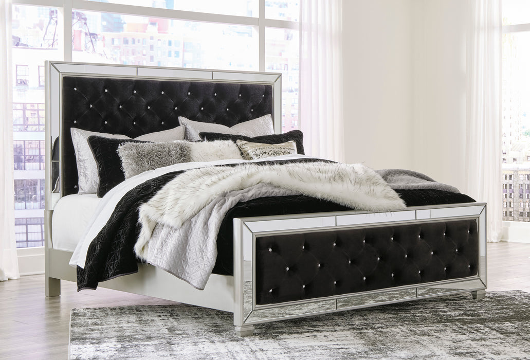 Lindenfield King Black Velvet Upholstered Panel Bed