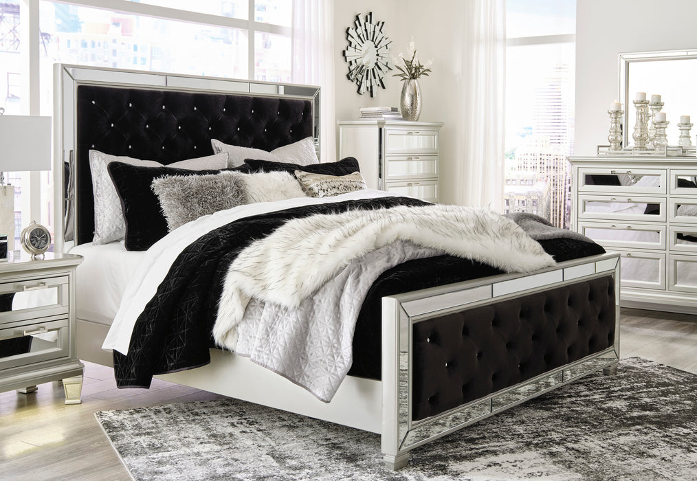 Lindenfield King Black Velvet Upholstered Panel Bed