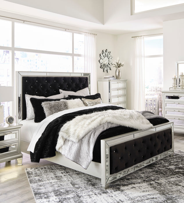 Lindenfield King Black Velvet Upholstered Panel Bed