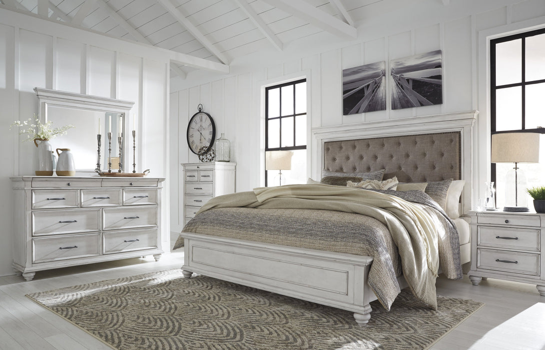 Kanwyn Whitewash Queen Upholstered Panel Bed - Lara Furniture