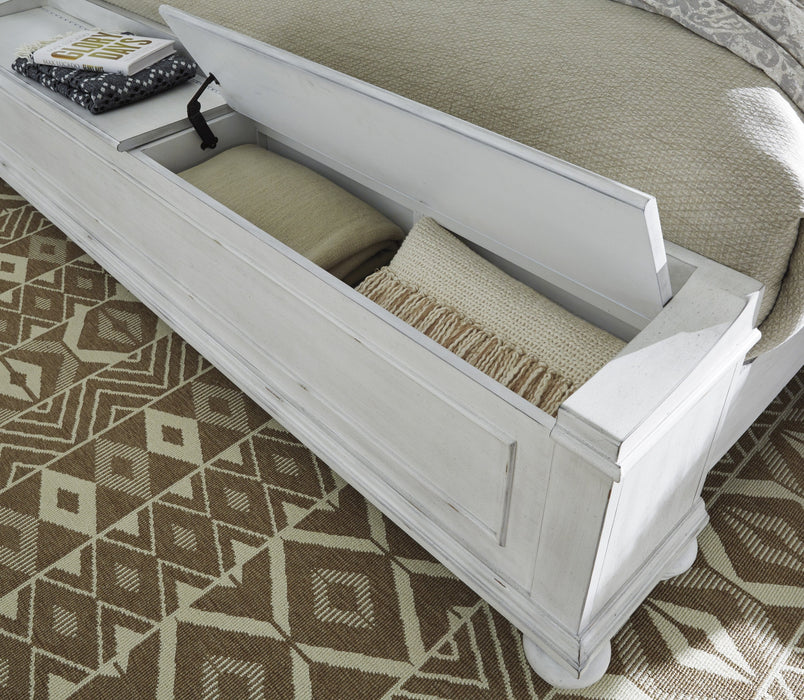 Kanwyn Whitewash Queen Upholstered Storage Bed - Lara Furniture