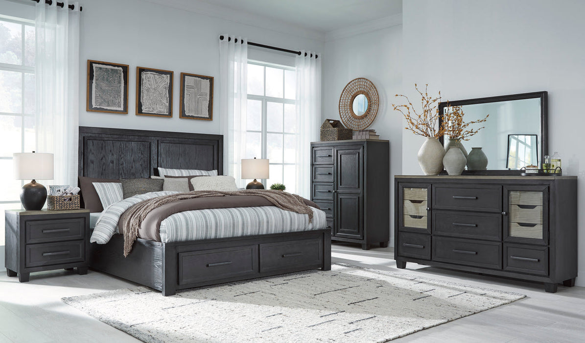 Foyland Black /Brown Footboard Storage Platform Bedroom Set