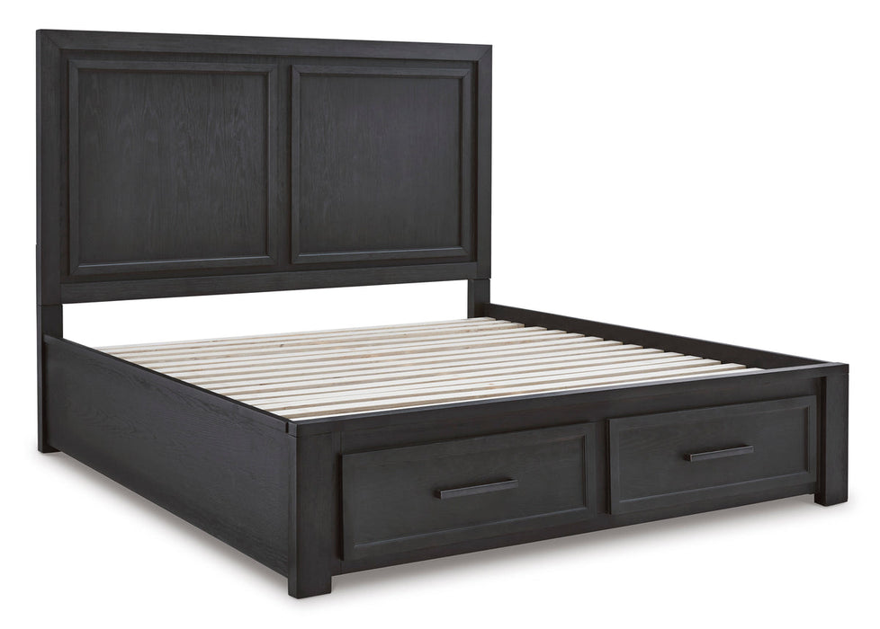 Foyland Black /Brown Footboard Storage Platform Bedroom Set