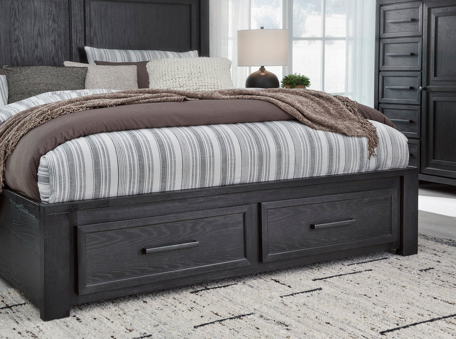 Foyland Black /Brown Footboard Storage Platform Bedroom Set