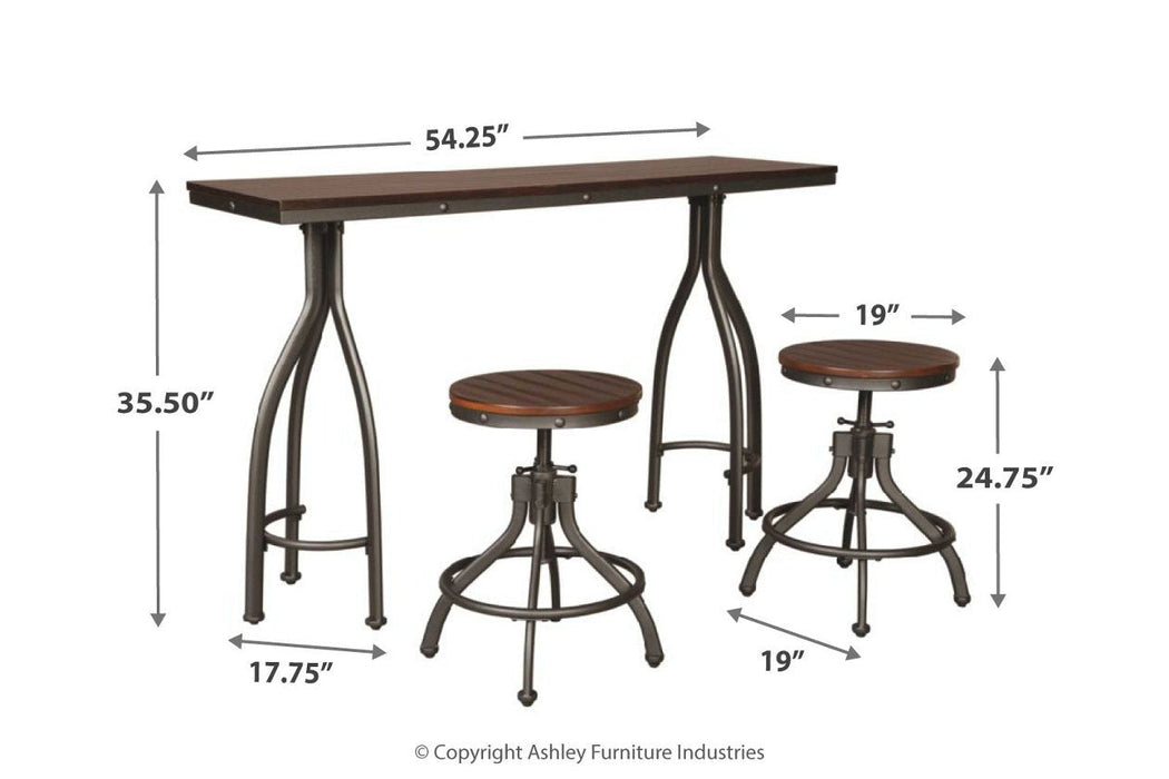 Odium Rustic Brown Counter Height Dining Table and Bar Stools (Set of 3) - Lara Furniture