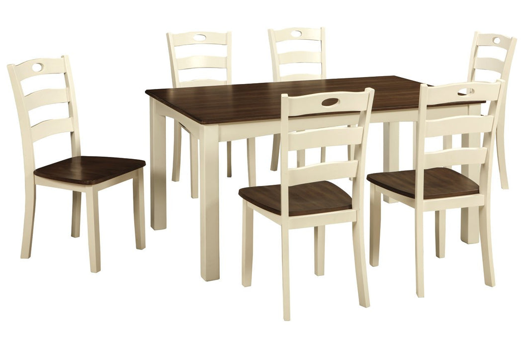 Woodanville Cream/Brown Dining Table and Chairs (Set of 7) - Lara Furniture