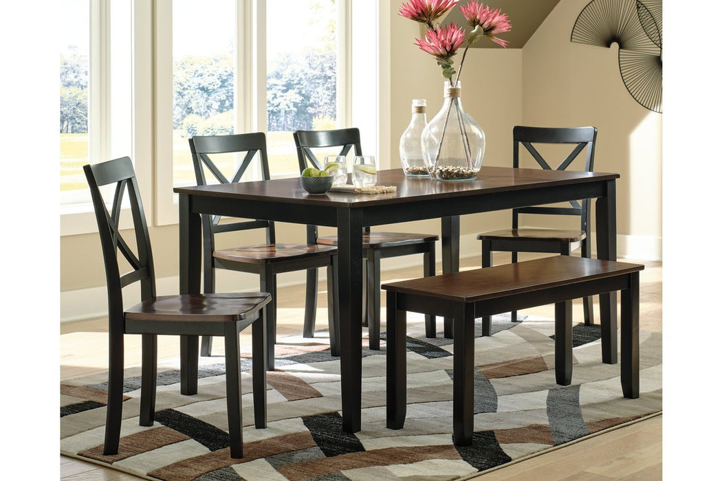 Larsondale Brown/Black Dining Table and Chairs with Bench (Set of 6) - Lara Furniture