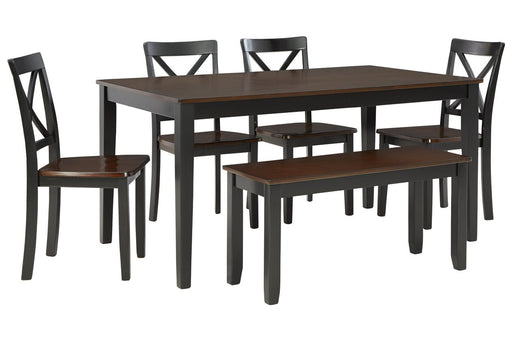 Larsondale Brown/Black Dining Table and Chairs with Bench (Set of 6) - Lara Furniture