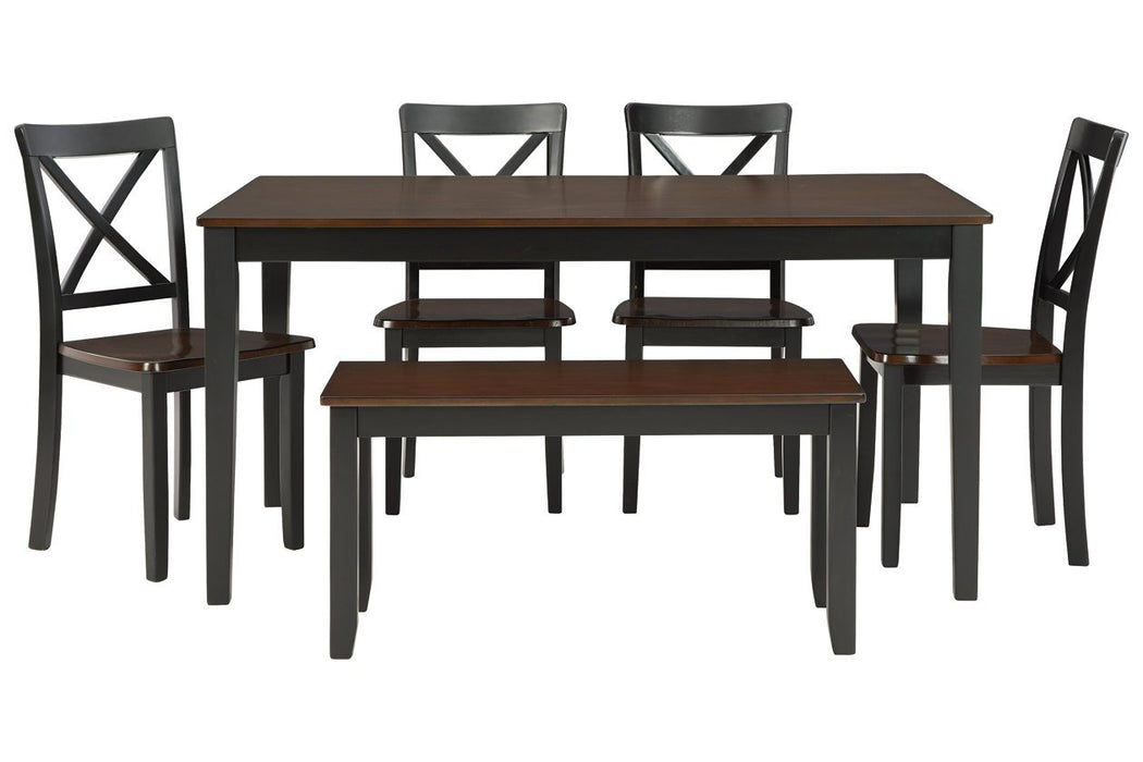 Larsondale Brown/Black Dining Table and Chairs with Bench (Set of 6) - Lara Furniture