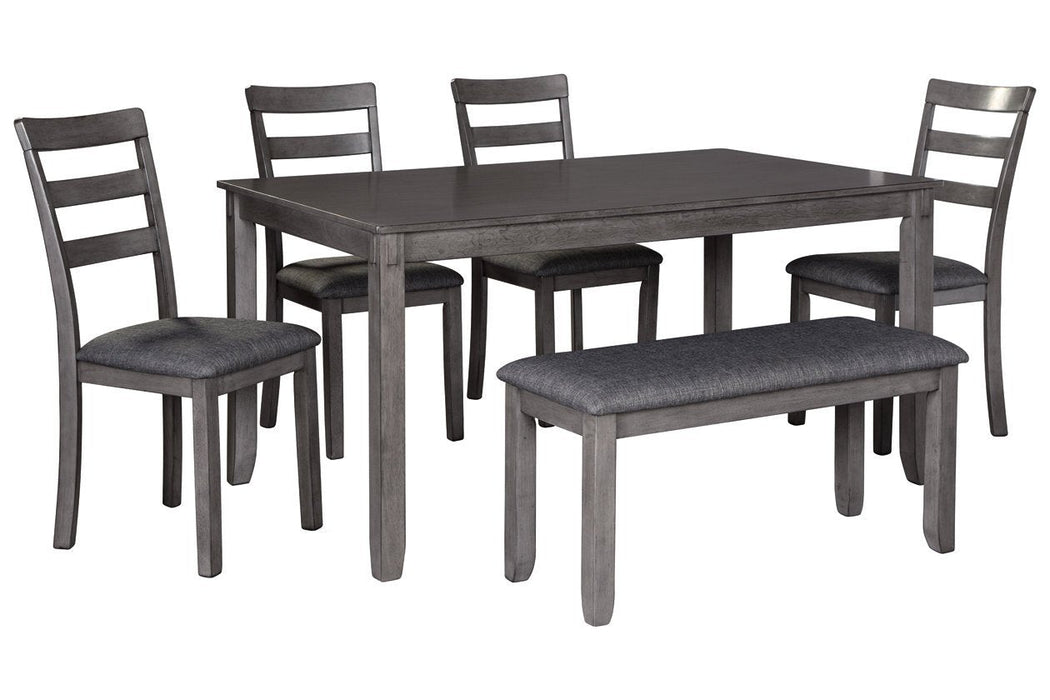 Bridson Gray Dining Table and Chairs with Bench (Set of 6) - Lara Furniture