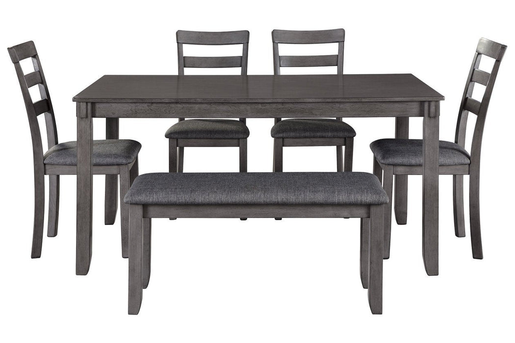 Bridson Gray Dining Table and Chairs with Bench (Set of 6) - Lara Furniture