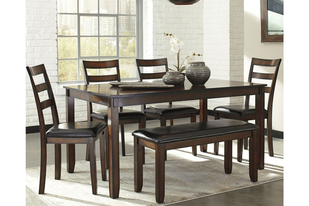 Coviar Brown Dining Table and Chairs with Bench (Set of 6) - Lara Furniture